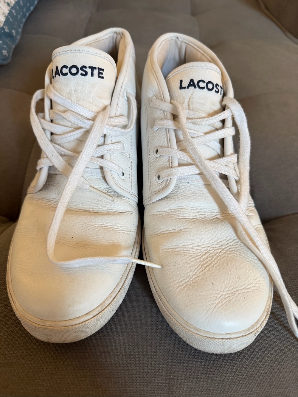 Lacoste White Leather Low-Top Lace-Up Sneakers